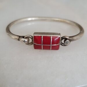 Mexican Sterling Silver And Coral Bangle
